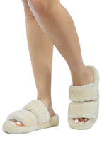 Rag Company women's cream slip on flats with soft fur for casual comfort