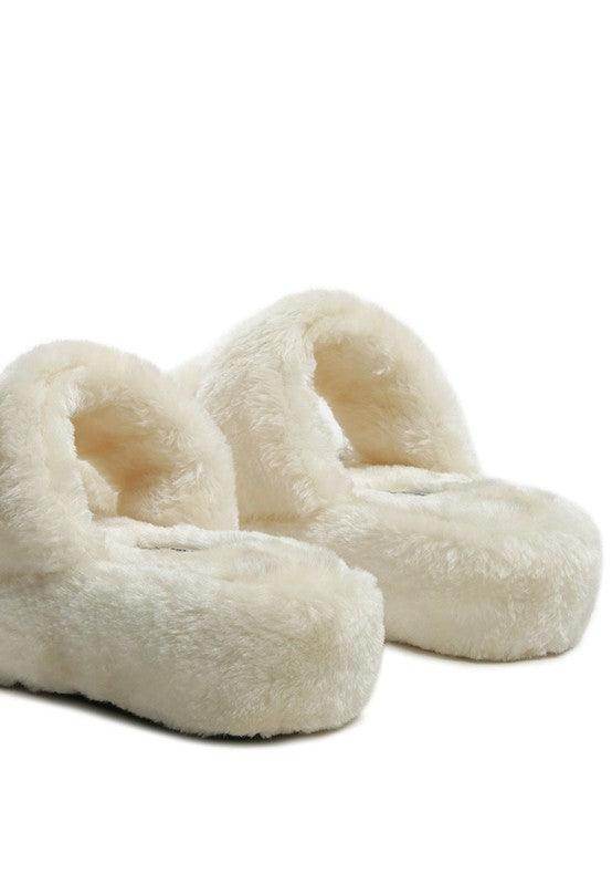 Women's cream Rag Company flats slip on made of soft fuzzy material