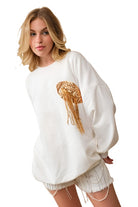 Women's Sweatshirts & Hoodies Fleece Terry Football Sequin Patch Sweatshirt