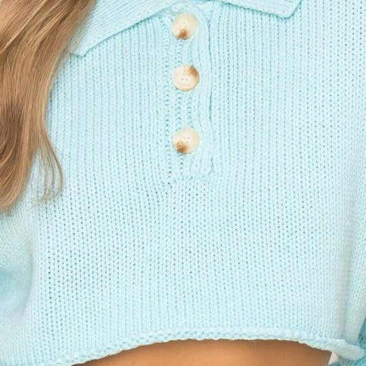 Women's Sweaters Flirtatious Collared Crop Sweater Top