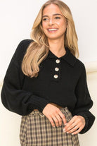 Women's Sweaters Flirtatious Collared Crop Sweater Top