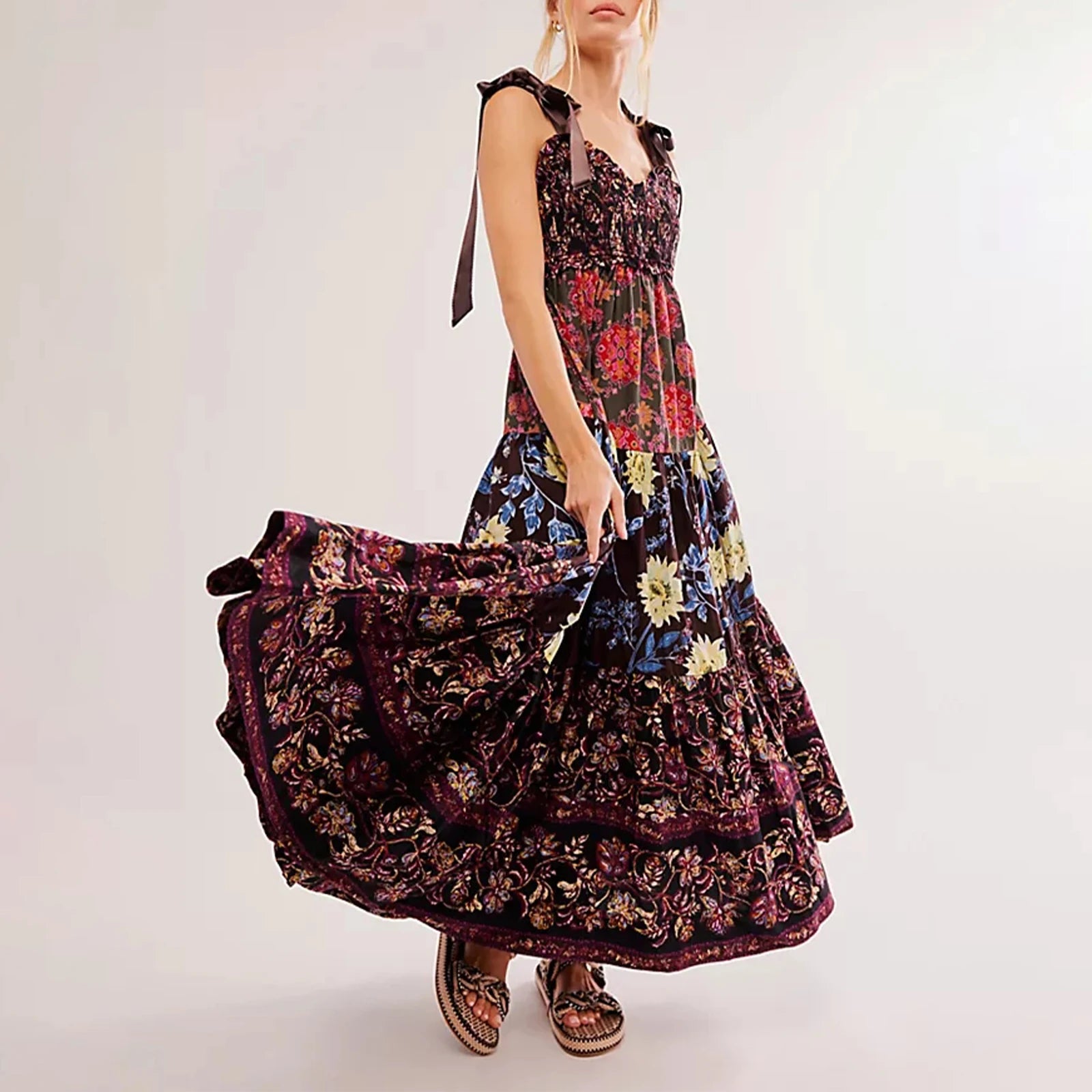 Women's floral dress in multi-color fabric, perfect for summer outings