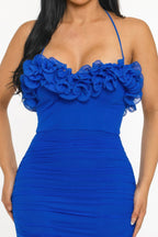 Royal blue floral dress, ruffled design, perfect for summer outings