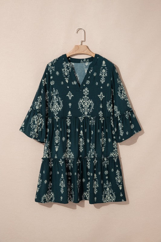Women's floral dress in dark green, perfect for casual outings