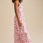 Women's floral dress, pink, lightweight fabric, ideal for summer outings