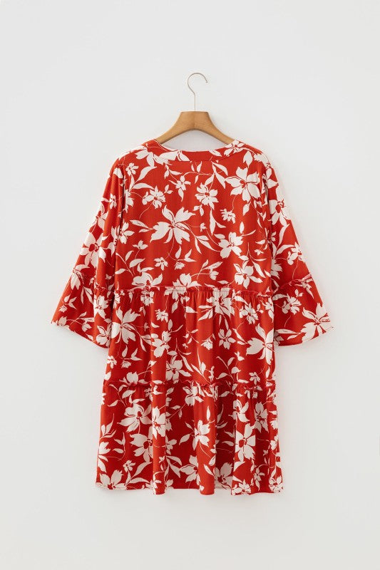 Women's red floral dress with a relaxed fit, perfect for summer outings