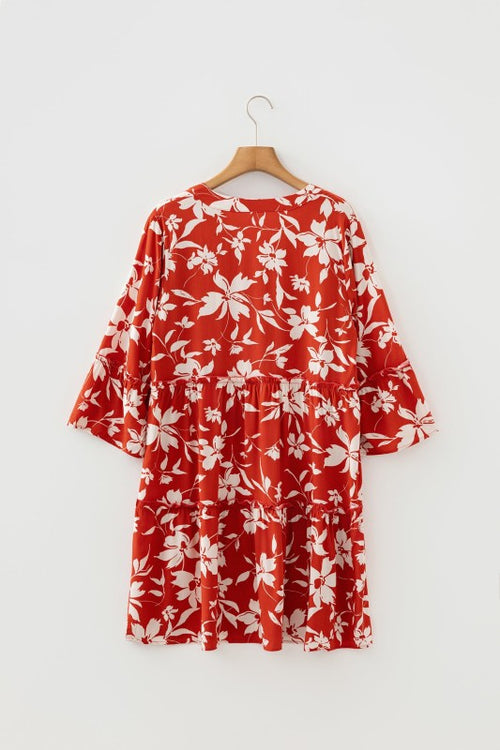 Women's red floral dress with a relaxed fit, perfect for summer outings
