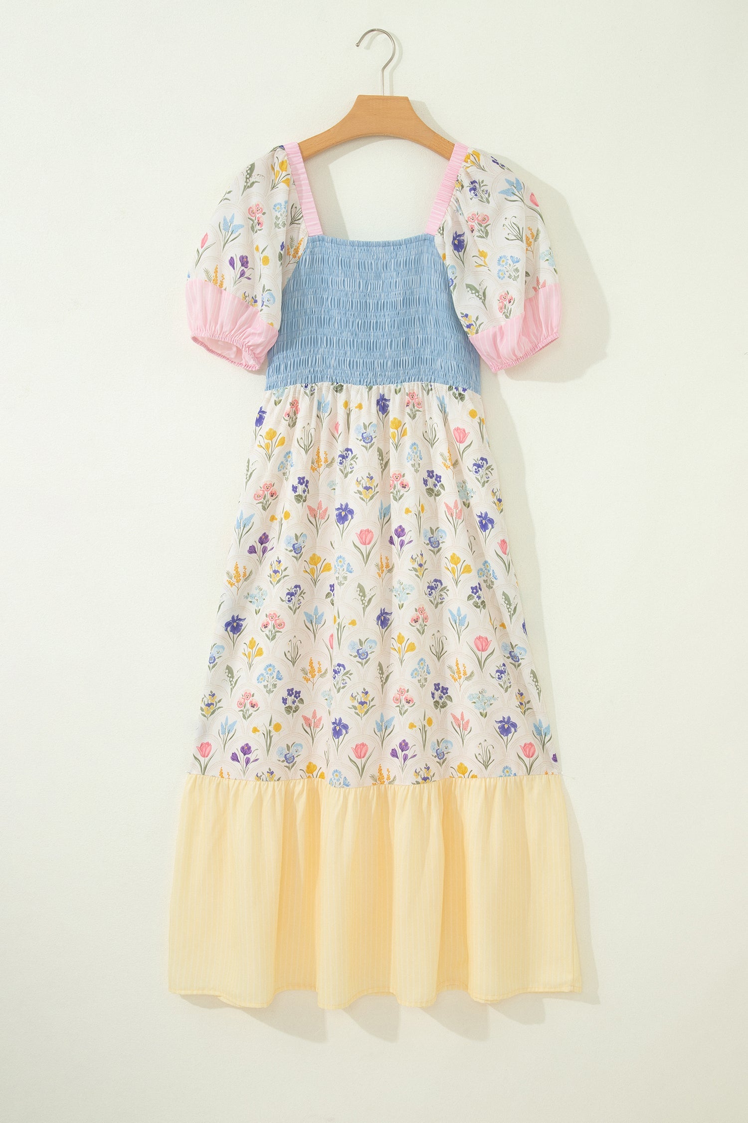 Pretty Bash floral dress dress with colorful floral pattern and smocked bodice