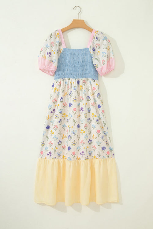 Pretty Bash floral dress dress with colorful floral pattern and smocked bodice