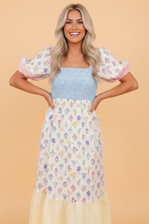 Pretty Bash floral dress, colorful, cotton blend, perfect for spring outings