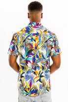 Colorful WEIV Floral Hawaiian Shirt for Men showcasing vibrant tropical patterns on a short-sleeve design