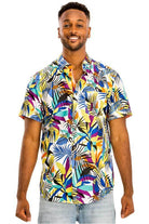 Colorful Floral Hawaiian Shirt for Men with Tropical Leaf Patterns, Perfect for Summer Outings