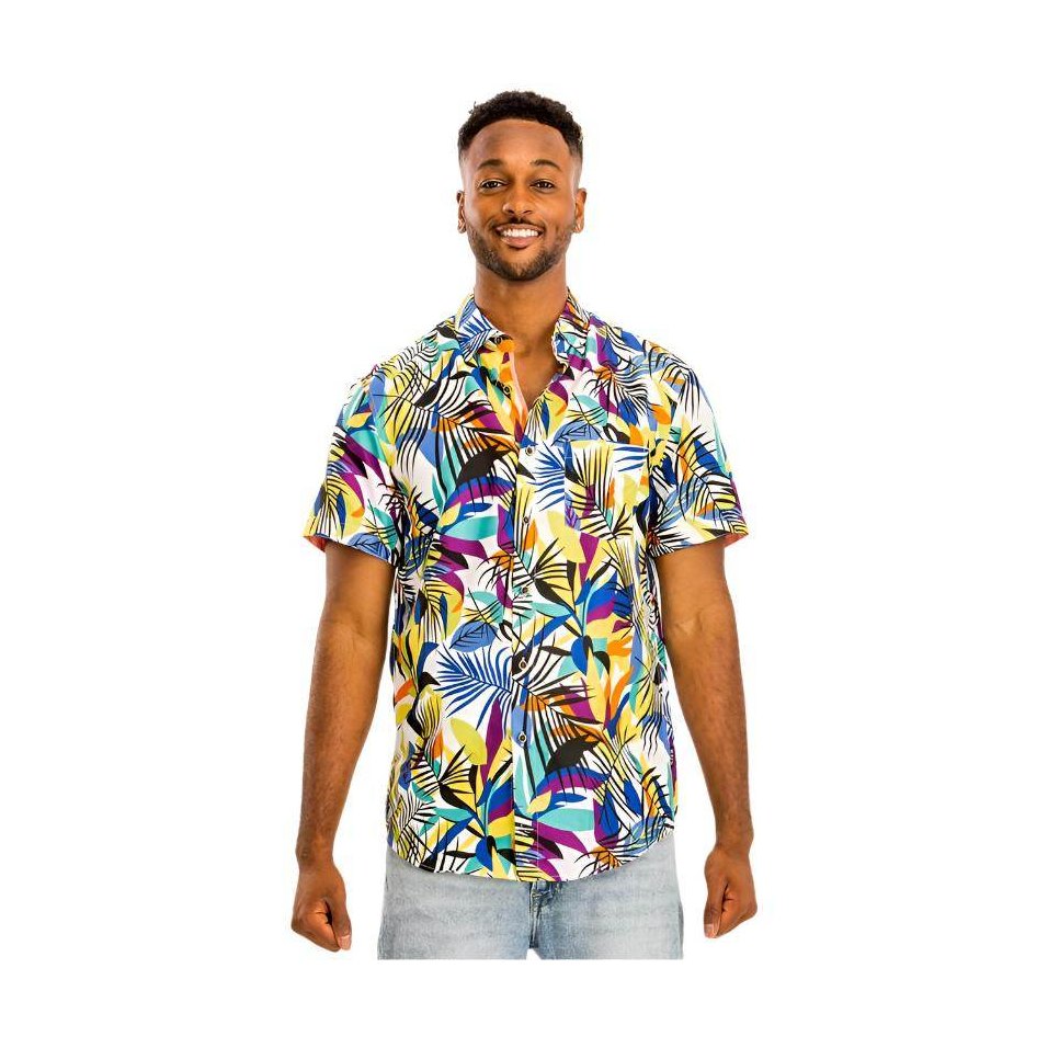 Colorful Floral Hawaiian Shirt for Men with Tropical Leaf Patterns, Perfect for Summer Outings
