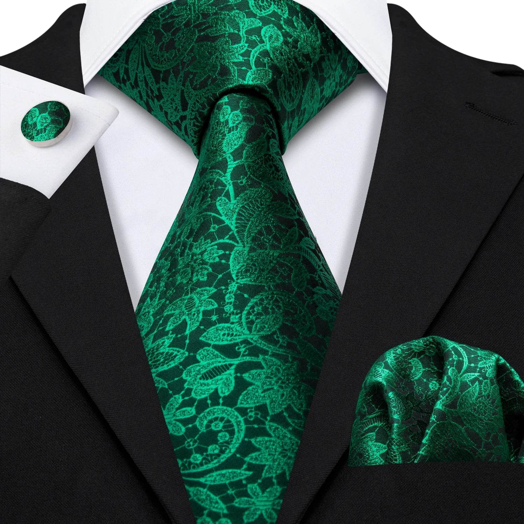 Set de corbata de seda jacquard floral para hombre