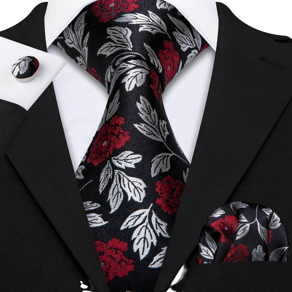 Set de corbata de seda jacquard floral para hombre