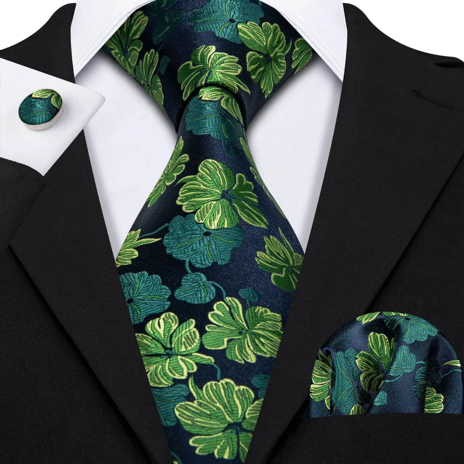 Set de corbata de seda jacquard floral para hombre