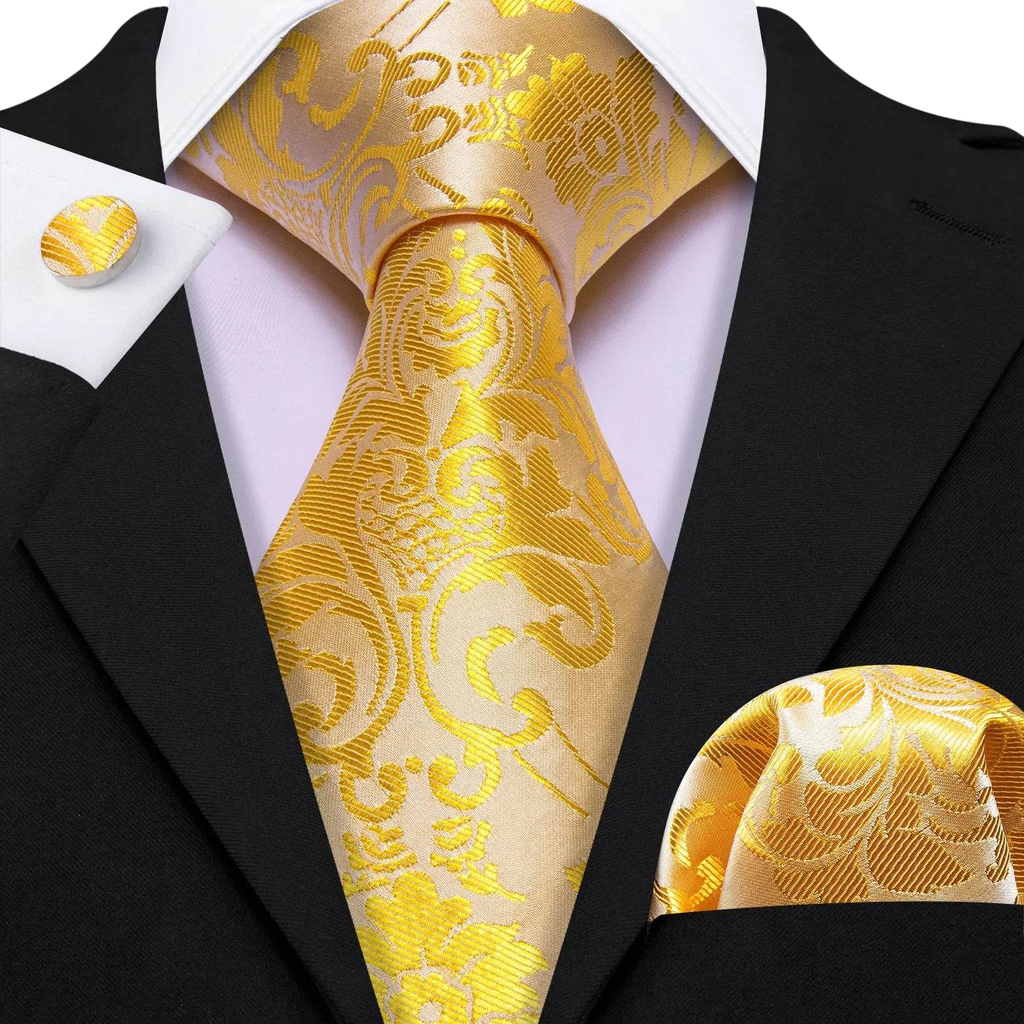 Set de corbata de seda jacquard floral para hombre