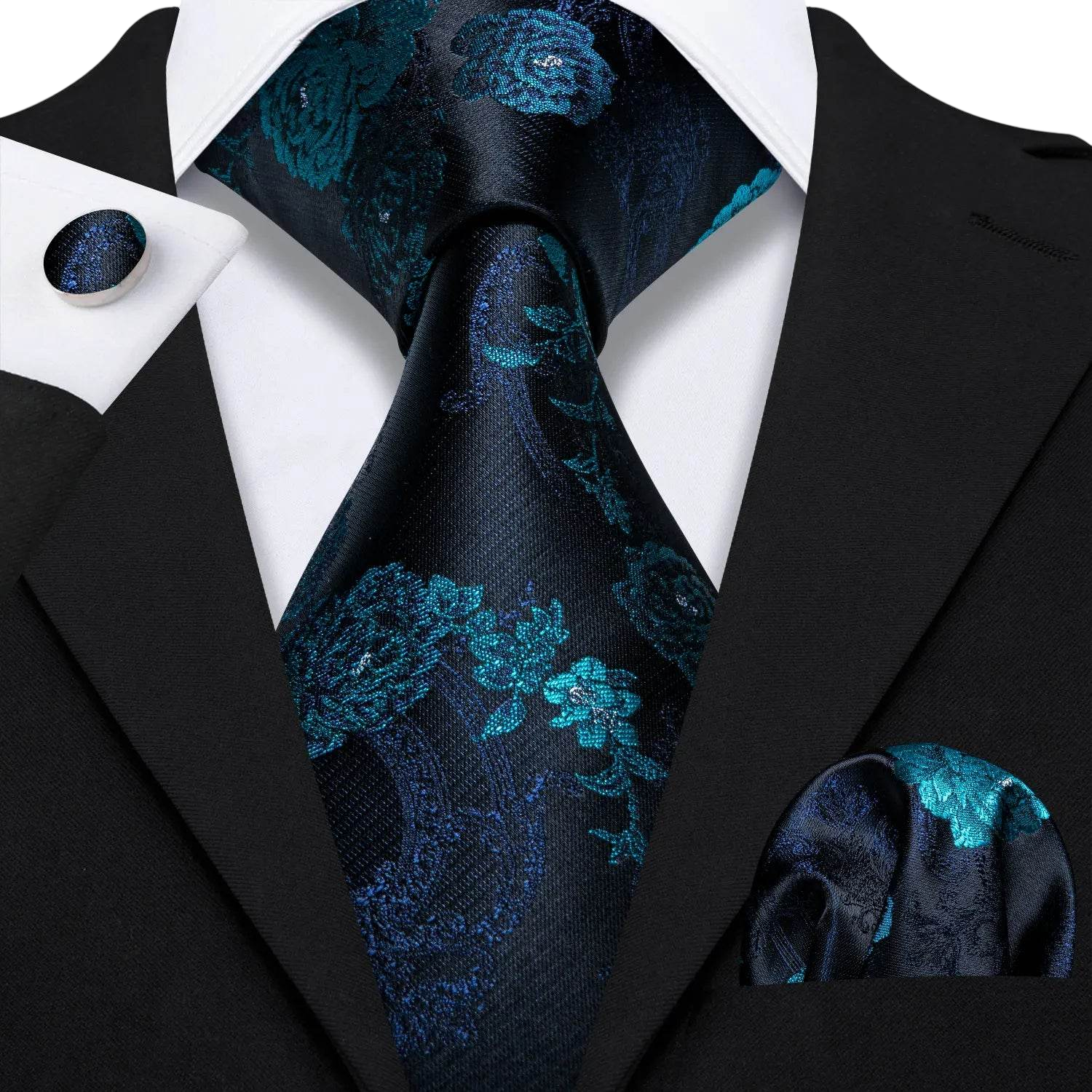 Set de corbata de seda jacquard floral para hombre