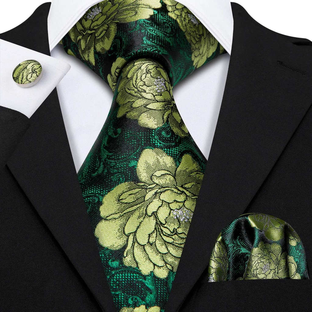 Set de corbata de seda jacquard floral para hombre
