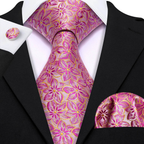Set de corbata de seda jacquard floral para hombre