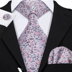 Set de corbata de seda jacquard floral para hombre