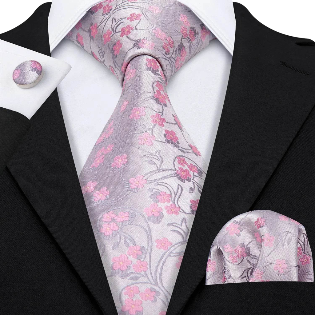 Set de corbata de seda jacquard floral para hombre