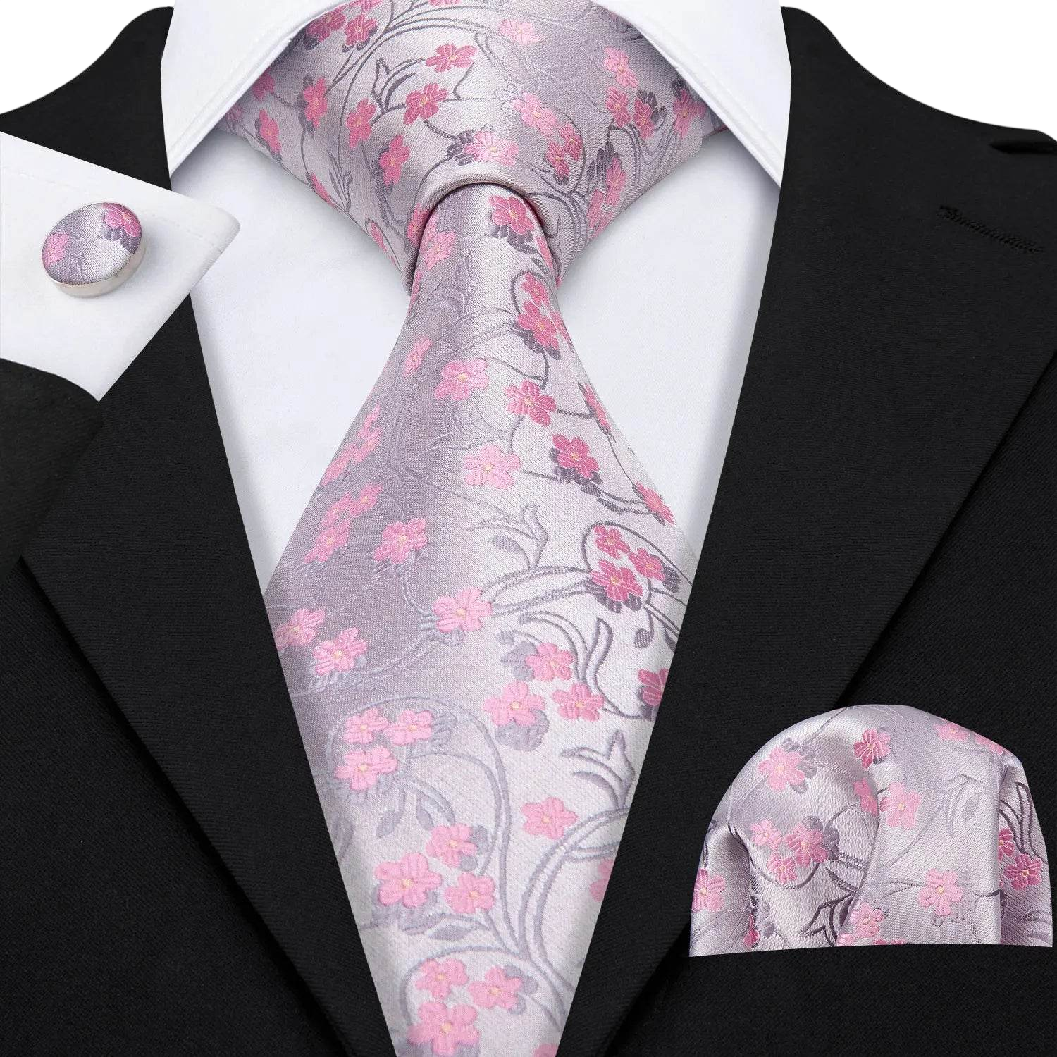 Set de corbata de seda jacquard floral para hombre