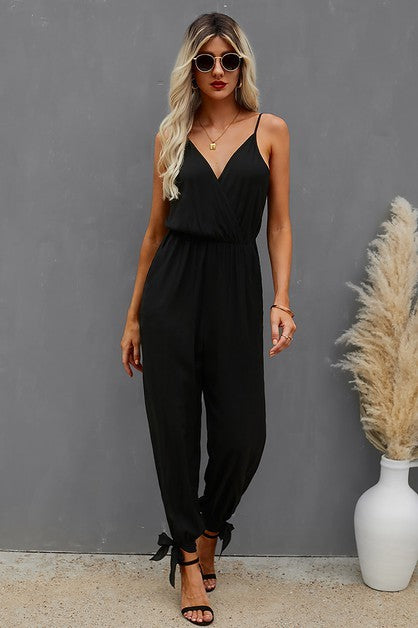 Black floral jumpsuit jumpsuit, lightweight fabric for casual outings
