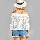 Women's Ivory Felix floral lace blouse for vacation with off-shoulder design and puff sleeves