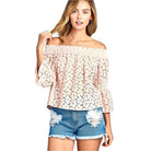Ivory Felix floral lace blouse for vacation with off-shoulder design and bell sleeves