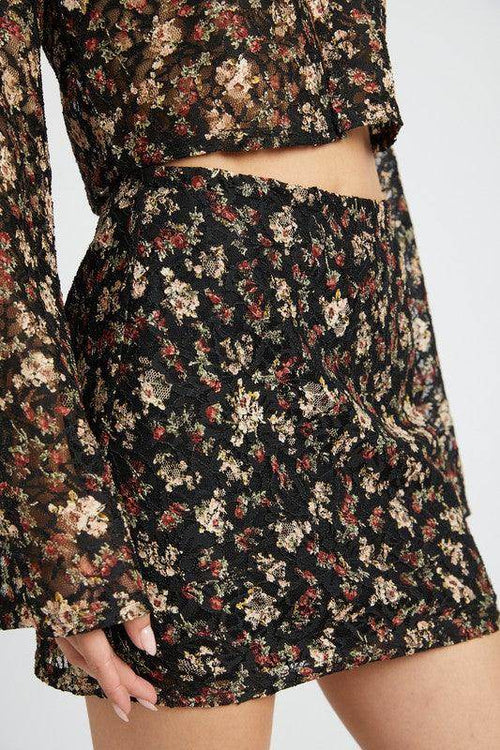 Emory Park floral lace skirt outfit with a dark floral pattern, perfect for casual or dressy occasions