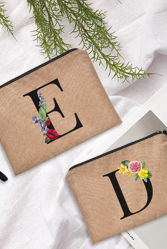 Travel Essentials - Toiletry Bags Floral Letter Print Womens Linen Zipper Travel Pouch...
