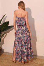Floral strapless women’s maxi dress, perfect for summer outings.
