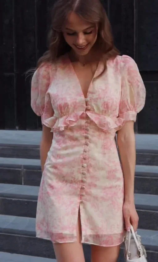 Floral mini dress in soft pastel colors for summer outings