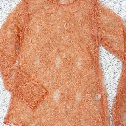 Women's Shirts Floral print lace long sleeves top