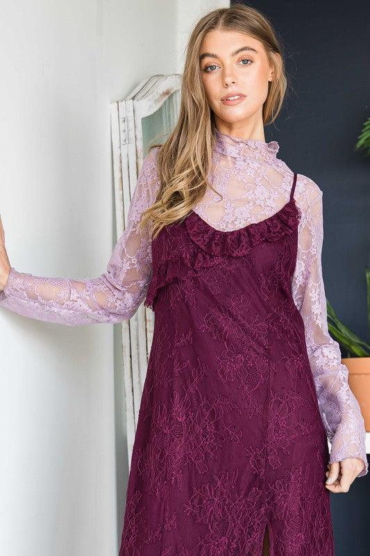 Women's Shirts Floral print lace long sleeves top