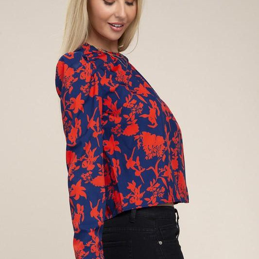 Women's Shirts Floral Print Puff Sleeve Blouse