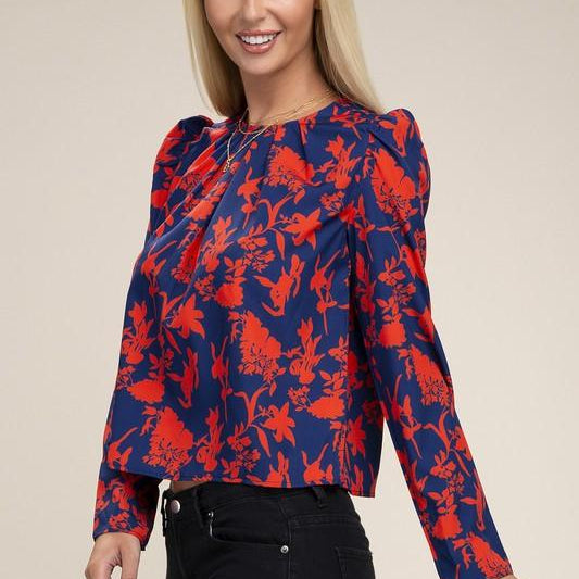 Women's Shirts Floral Print Puff Sleeve Blouse