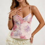 Women's spaghetti strap tank top with floral design for summer wear
