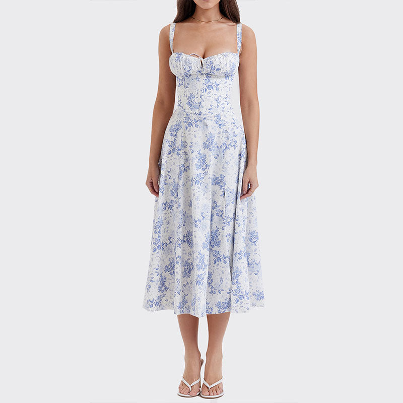 SHOMICOBOUTIQUE floral square neck spring dress with elegant floral print and fitted bodice