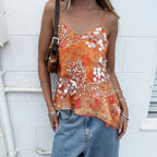Floral vintage tank top in orange, perfect for summer outings