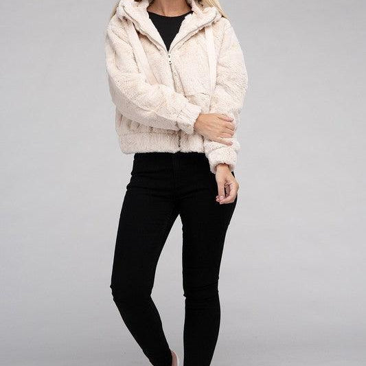 Women's Coats & Jackets Fluffy Zip-Up Teddy Hoodie