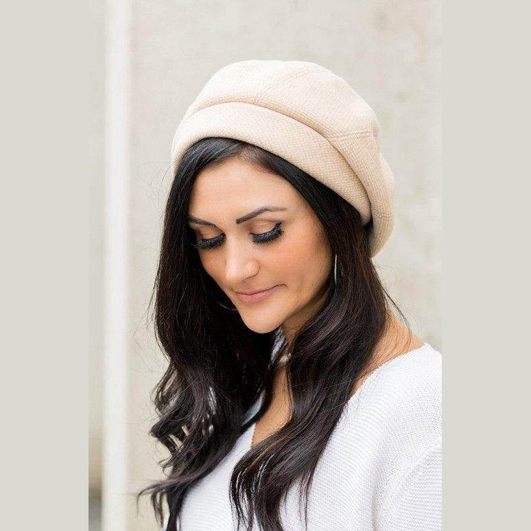 Aili's Corner Women's Fold Over Beret for Travel in Soft Beige, Ideal for Stylish Layering