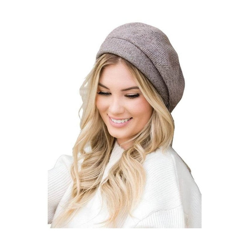Stylish Aili's Corner fold over beret for travel with a soft textured design, perfect for fashionable adventures