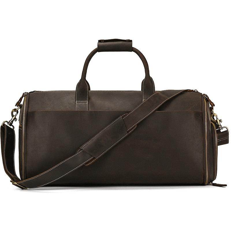 VacationGrabs foldable leather suit bag with adjustable shoulder strap and durable handles