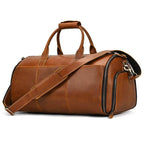 VacationGrabs foldable leather suit bag with adjustable shoulder strap and sturdy handles
