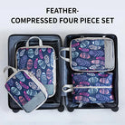 Colorful feather-themed foldable packing cubes for travel, set of four