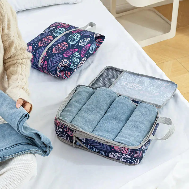 Colorful foldable packing cubes for travel, made with durable fabric