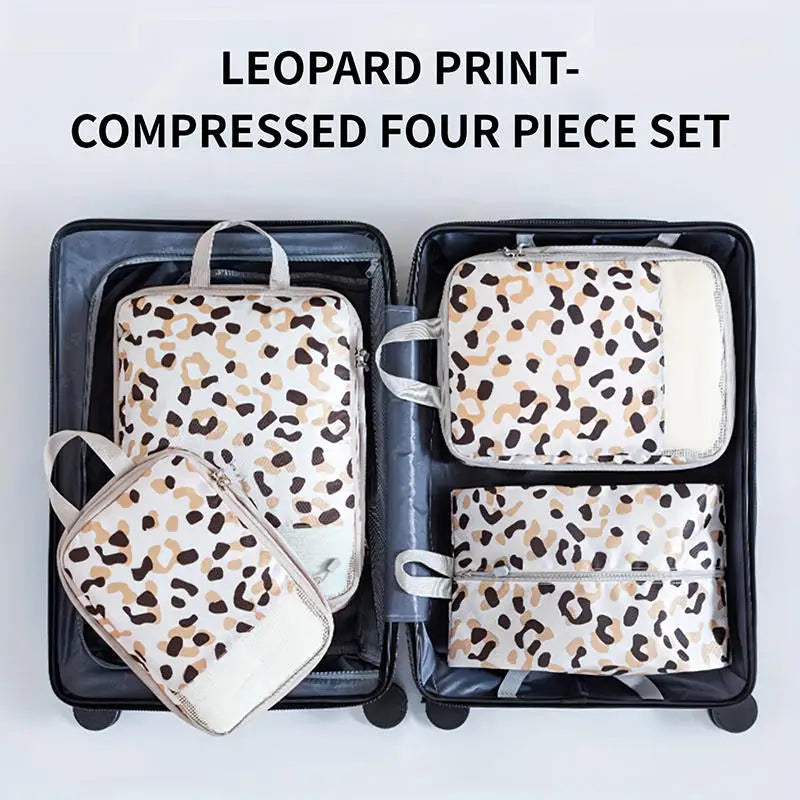 Leopard print foldable packing cubes for travel, four-piece set