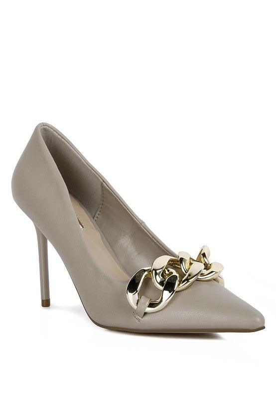 Women's Shoes - Heels Fontana Grey Chain Detail High Heeled Sandals